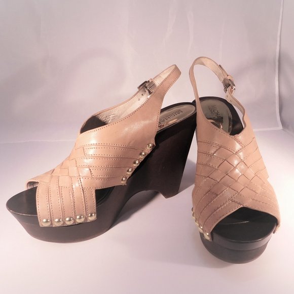 MICHAEL Michael Kors Shoes - 🐕 Michael Kors Gold-studded Peanut Leather Wedge